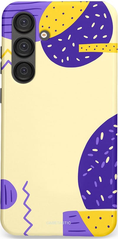 Casetastic hoesje geschikt voor Samsung Galaxy S25 Plus - Dubbellaagse bescherming - Geo zigzag - Fashion Case - Crème Blauw Geel