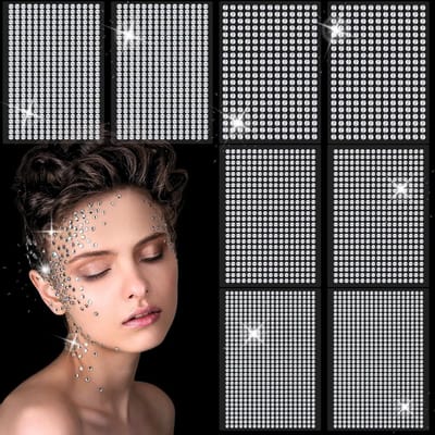 3216 PCS Gemstone Stickers - 8 Bladen Zelfklevende Rhinestone Stickers, Acryl Crystal Gems voor Gezichtsdecoratie en Creatieve Knutselprojecten