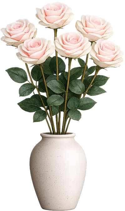 Mica Decorations Kunstbloem Roos Valentine - 6x - H59 cm - lichtroze - kunststof - stelen kunstbloemen - boeket - rozen bloemetjes - Valentijnsdag