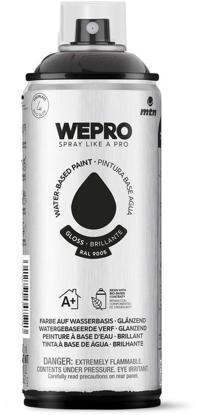 Spuitbus Ral 9005 Zwart Glans MTN WEPRO WATER-BASED PAINT 400ML