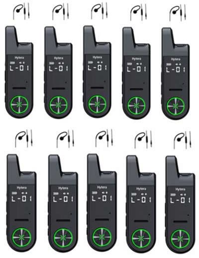 Set van 10 Hytera S1 mini LF portofoon vergunningvrij PMR446 met G-shape oortje