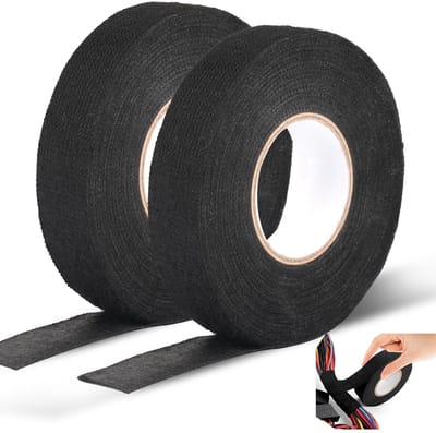 Verpakking van 2 Stuks zwarte textieltapes, plakband voor autobedrading, tape voor elektriciens, isolatietape van katoen, 15 m x 19 mm, isolatietape, vulkanisatietape voor slangen, noodreparaties, kabels - Cyslmuk®
