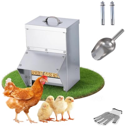 Kip Voerbak - Veevoer Dispenser - Kippen Voeren - Roestvrij Metaal - 4.5 kg Capaciteit - Zilverkleurig