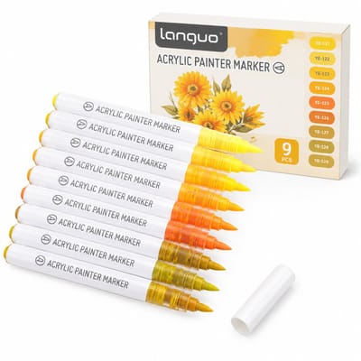 Acrylmarkers - 9 kleuren in warme geeltinten - Directe inkttoevoer en zachte punt - Voor tekenen en krabbelen - Basisverpakking