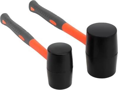 Allecto Plus - Set van 2 rubberen hamers 50 mm en 70 mm - 450 g en 900 g - zachte hamer - bestratinghamer - antislip - schokabsorberend - glasvezelsteel - zwart/oranje.