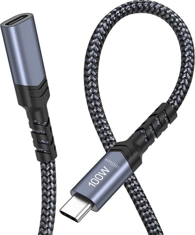NÖRDIC USBC-N1153 - Nylon gevlochten USB-C verlengkabel 25cm - 100W Power Delivery - 4K60Hz video en Emarker - 10Gbps