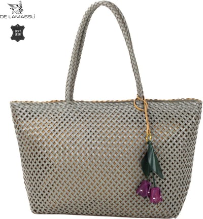 DE LAMASSU® Shopper Dames Echt Leer – Gevlochten Schoudertas – Grote Leren Handtas met Ritssluiting – Ruime Damestas voor Werk, Boodschappen en Dagelijks Gebruik – 48 x 30 x 13 cm