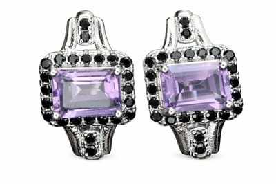 925 Zilveren Oorknoppen met Natuurlijke Amethist en Spinel - Rhodium Plated - Edelsteen Oorbellen Dames