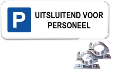 Parkeerbord Personeel - Weerbestendig Aluminium - 40x15 cm - Bevestiging: Met paalbeugels Ø48mm