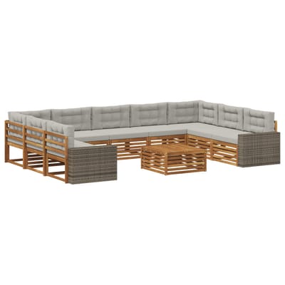 vidaXL - Buiten - bank - set - 10 - st - Naturel - en - lichtgrijs - Massief - Acacia - Hout
