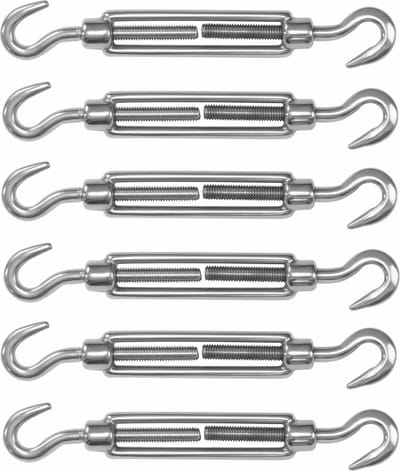 AMIG Spanschroeven/draadspanner met haak/haak - 6x - 11cm - 316L RVS - 120kg - M6 schroefdraad