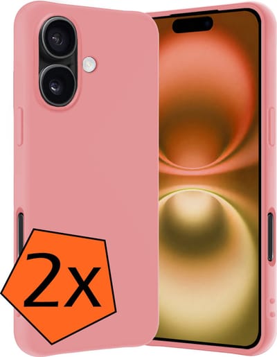 Hoes - 2 Stuks - Geschikt voor Apple iPhone 16 - Sterk & Shockproof - Case Siliconen - Back Cover - Telefoon Hoes - Lichtroze