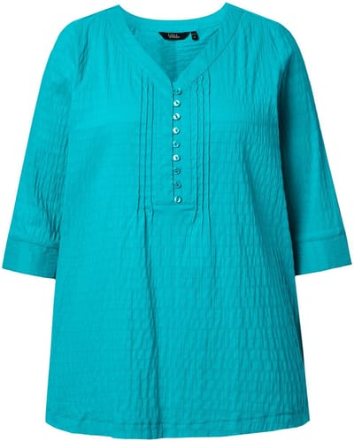 Ulla Popken - Dames - Tuniek bubble-materiaal 3/4-mouwen - Diepaqua - Maat 46+