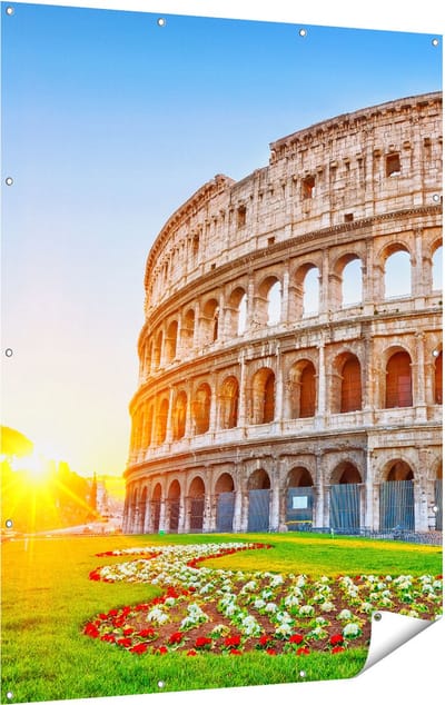 Gards Tuinposter Colosseum bij Zonsopgang in Rome, Itali� - 120x160 cm - Tuindoek - Tuindecoratie - Wanddecoratie buiten - Tuinschilderij