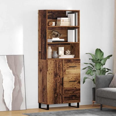 vidaXL - Highboard - 2 - st - Oudhout - 69,5 - x - 34 - x - 180 - cm - Bewerkt - hout - en - glas