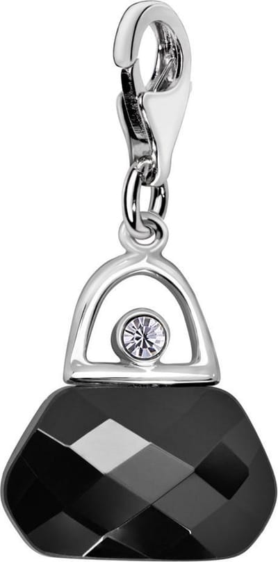 Quiges – 925 - Zilver – Charm - Bedel - Hanger - 3D Kristal Zirkonia Handtas Zwart - met – sterling - zilver - karabijnslot - geschikt - voor - Bedelarmband HC366