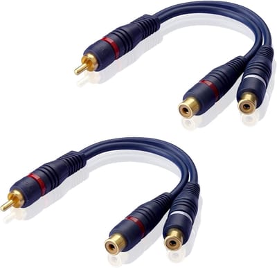 carmdering - RCA Y-Splitter Kabel - RCA Verdeelkabel - Audio Adapterkabel - Goudplated Connectoren - Dubbele Afscherming - Gevlochten Koper En Aluminiumfolie - Slijtvaste Buitenschede - Naadloze Mono Naar Stereo Conversie - 2 Stuks