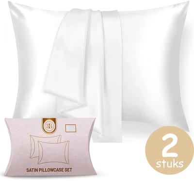 BeBliss Satijnen Kussensloop - Anti Allergeen - Haarverzorging - Curly Girl - Krullend Haar Producten - Kussenhoes - 60 x 70 cm - Set van 2 - Wit