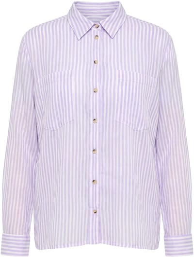 Ulla Popken - Dames - Gestreepte blouse crêpe overhemdkraag lange mouwen - Helder paars - Maat 42+