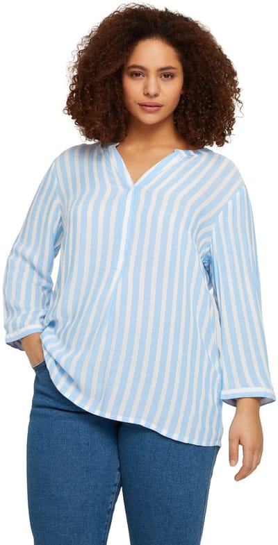 Tom Tailor - Plus Size - Henley-blouse met streepmotief - Maat 44 - bleu white stripe