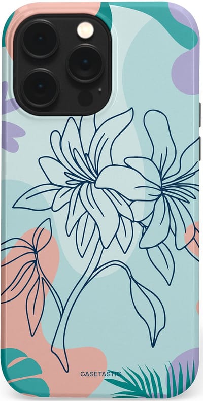 Casetastic Hoesje Geschikt voor Apple iPhone 14 Pro Max Magsafe - Stijlvolle Beschermende Duo-layer Case - Mint Bloemprint
