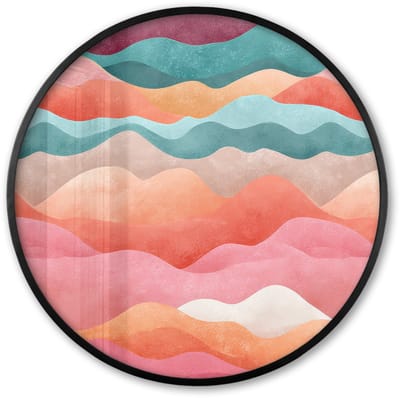Poster in lijst Rond - Fotolijst 60x60 cm - Posters - Golven - Kleurrijk - Abstract - Ronde posterlijst zwart - Decoratie - Wanddecoratie woonkamer - Muurdecoratie slaapkamer