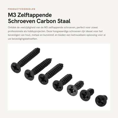 SnelShoppen - 480 stuks M3 Zelftappende Schroeven Platkop Kruiskop Carbon Staal Zwart Voor Hout Metaal Kunststof Bevestiging