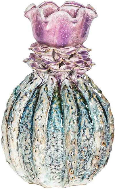 HomeBound by KY | Aardewerk vaas flower unique pink | 21x21x33cm | bloemenvaas keramiek bloem roze