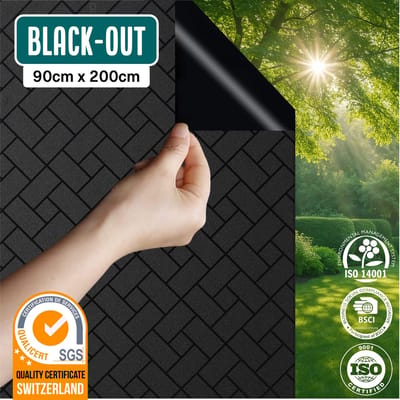 Homewell® Verduisterende Raamfolie - 90x200cm - Statisch & Herbruikbaar - 100% Lichtdicht - Raamfolie Zwart met Blokken - Zonwerend & Anti-inkijk