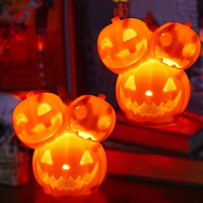 2-Pack LED Pompoen Kaarsen Halloween Decoratie Vlamloos Oranje Licht voor Binnen en Buiten