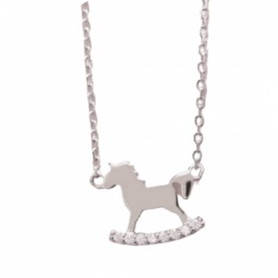 Zilveren ketting met paardje en Zirkonia steentje- Charme Bijoux