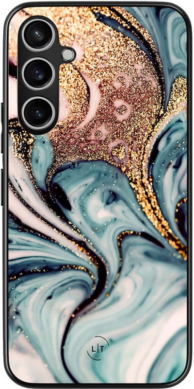 Leuke Telefoonhoesjes - Hoesje geschikt voor Samsung Galaxy S23 FE - Marmer blauw goud - Backcover zwart - Marmer - Blauw, Goud