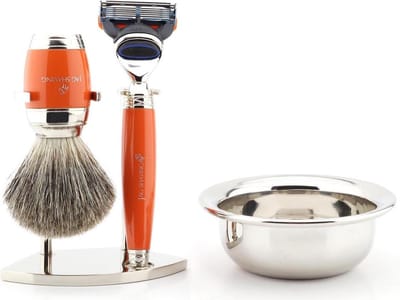 Scheerset voor herenverzorging met superscheerkwast, scheermes met 5 snijkanten, standaard en kom, perfecte scheercadeauset (scheerkwast voor heren)
