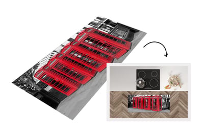 Keukenloper - Loper keuken - Zwart-wit foto van vier rode telefooncellen - 120x50 cm - Keukenloper vinyl