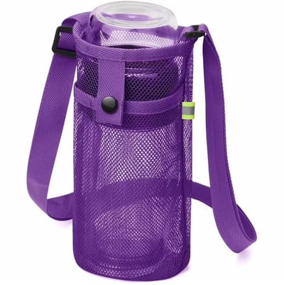 Mesh Flessenhouder - Paars | Schoudertas /Telefoontas - Festival / Party / Vierdaagse | 19,5 x 9 cm | Fashion Favorite
