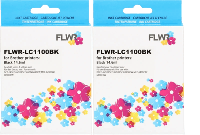 FLWR - Cartridges / Brother LC-1100BK 2-pack / zwart / Geschikt voor Brother
