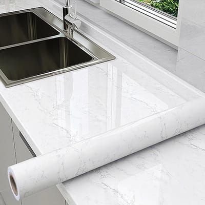 Marmeren Sticker - Aanrecht Folie - Keuken Renoveren - Zelfklevend Krasbestendig - Op Maat Gesneden - Grijs