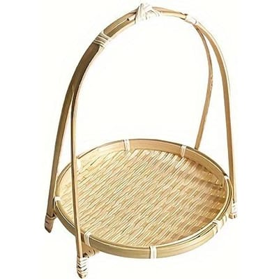 1 stuks handgemaakte bamboe kleine mand, ronde vierkante verfrissingsfruitmand, cake snack bamboe opbergmand, verfrissingssnack fruitschaal A beige