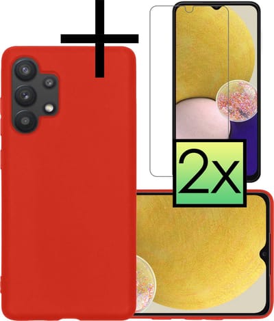 Hoesje - Met 2x Screenprotector - Geschikt voor Samsung Galaxy A13 4G - Sterk & Shockproof - Back Cover - Siliconen Case - Telefoon Hoes - Rood