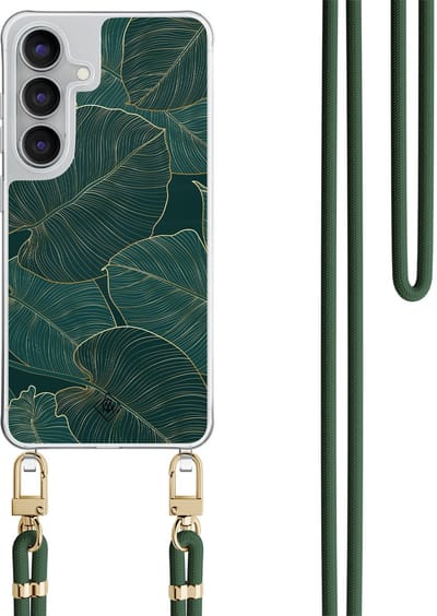 Casimoda® hoesje met groen koord - Geschikt voor Samsung S25 FE - Monstera Leaves - Afneembaar koord - TPU/polycarbonaat - Groen