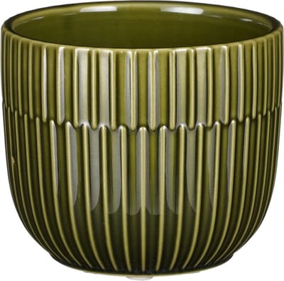 Mica Decorations - Plantenpot/bloempot - keramiek - groen - stripes patroon - D11 x H9 cm