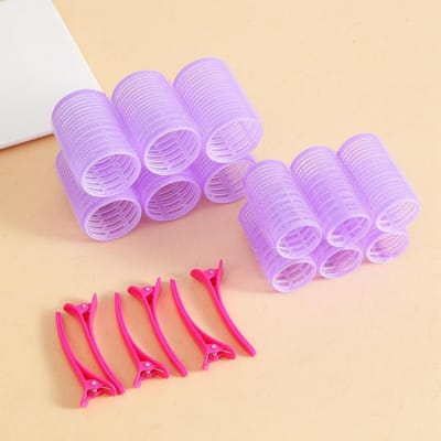 18 stuks/Set Grote Haarkrullers Met Clips, Zelfklevende Krultang Geschikt Voor Haar En Pony, DIY Haarkrultang Haarkrullers paars