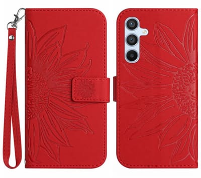 Coverup Hoesje - Geschikt voor Samsung Galaxy A56 Hoesje - Coverup Zonnebloem Book Case met Koord - Rood