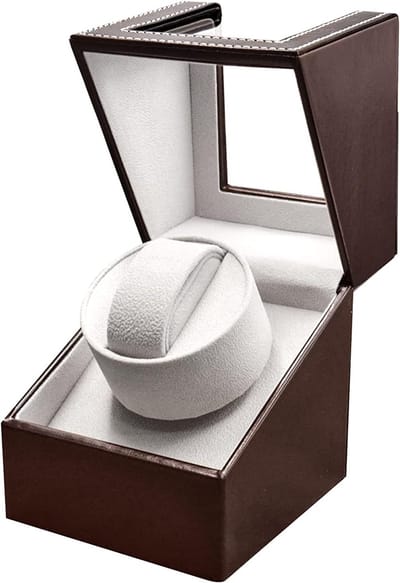 Uhrenbeweger Box Single Uhrenbeweger PU Leder Uhrengehäuse mit leisem Motor für Automatikuhren