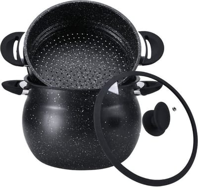 Almina Stoompan – Couscous Casablanca – 11 Liter – 26 cm – Set van 2 stuks – Glazen Siliconen Deksel