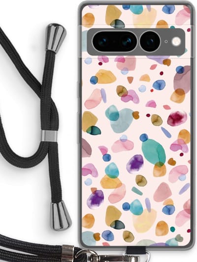 Case Company® - Hoesje met koord geschikt voor Google Pixel 7 Pro hoesje met Koord - Terrazzo Memphis - Telefoonhoesje met Zwart Koord - Bescherming aan alle Kanten en Over de Schermrand