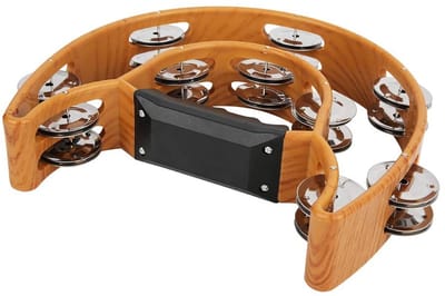 Dailygoods- Tamboerijn Dubbele Rij Jingles - Tafelbel - Geluidskwaliteit - Ergonomische Handgreep - Imitatie Houtkleur - Milieuvriendelijk Materiaal - Geluidsspeeltje