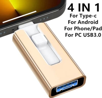 256GB 4-in-1 USB 3.0 Geheugenstick – Geschikt voor iPhone, iPad, Android en PC – Lightning, USB-C, Micro-USB & USB-A – Externe Opslag voor Foto’s, Video’s, Back-up & Bestanden