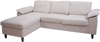 Bankset MCW-O71, hoekbank L-vorm, ligvlak links/rechts, stof (320 g/m²) hout 84x229x140cm ~ beige