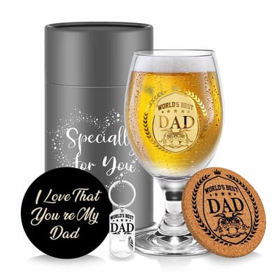 Dailygoods- Bierglazen Set - Gepersonaliseerd Cadeau - Bierglazen Speciaal Bier - Bierglazen Op Voet - Bierglazen Stapelbaar - Prachtige Geschenkdoos - Biermok